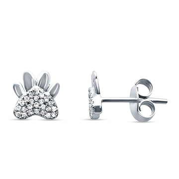 Diamond Paw Print Stud Earrings -white gold